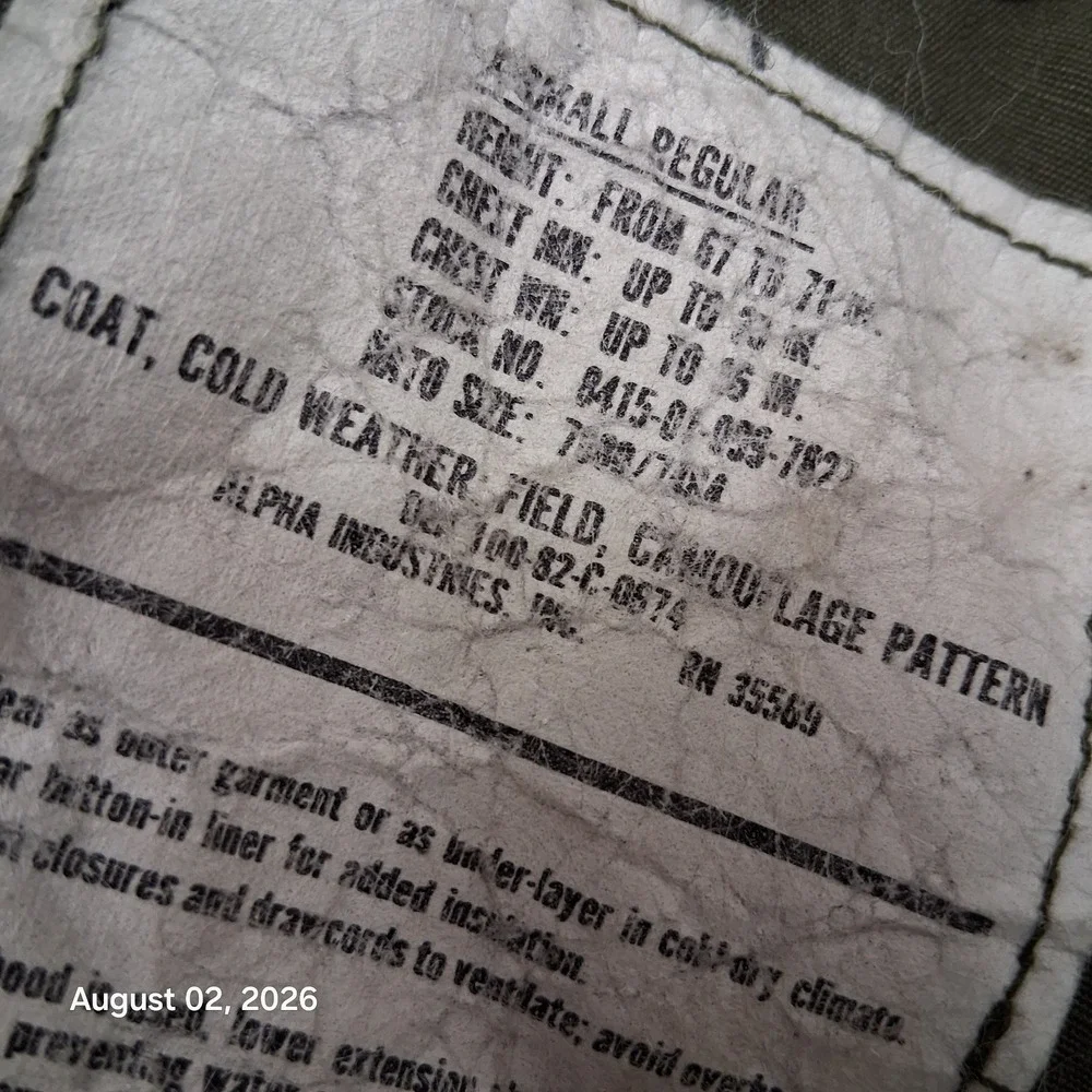 Vintage 1982 Alpha Industries M65 Field Coat Mens XS Regular Woodland Camo US GI